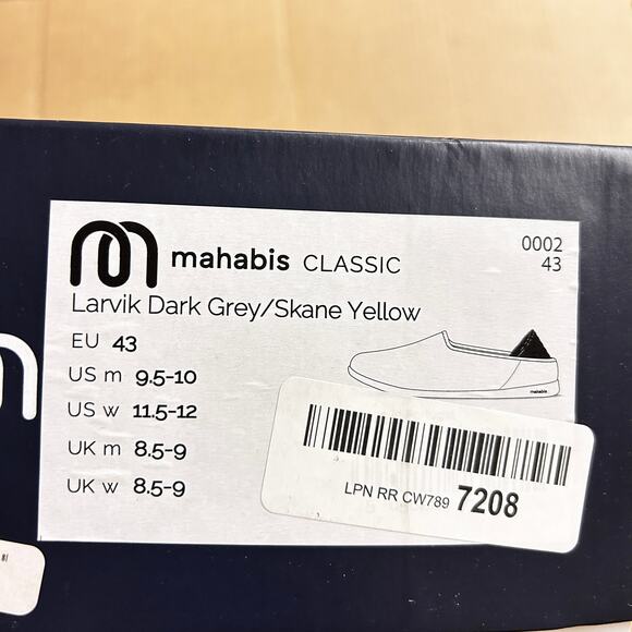 Mahabis Larvik Classic Slippers Women 11.5 12 Men 9.5 10 EU 43 Gray Yellow NEW - Picture 3 of 6